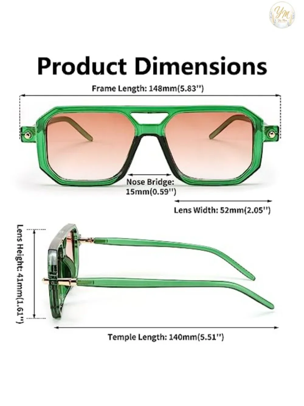 Vintage Square Aviator Sunglasses UV400 Protection Retro Double Bridge Frame